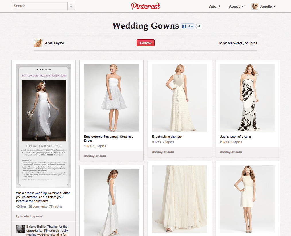 brands on pinterest, pinterest, wedding gowns