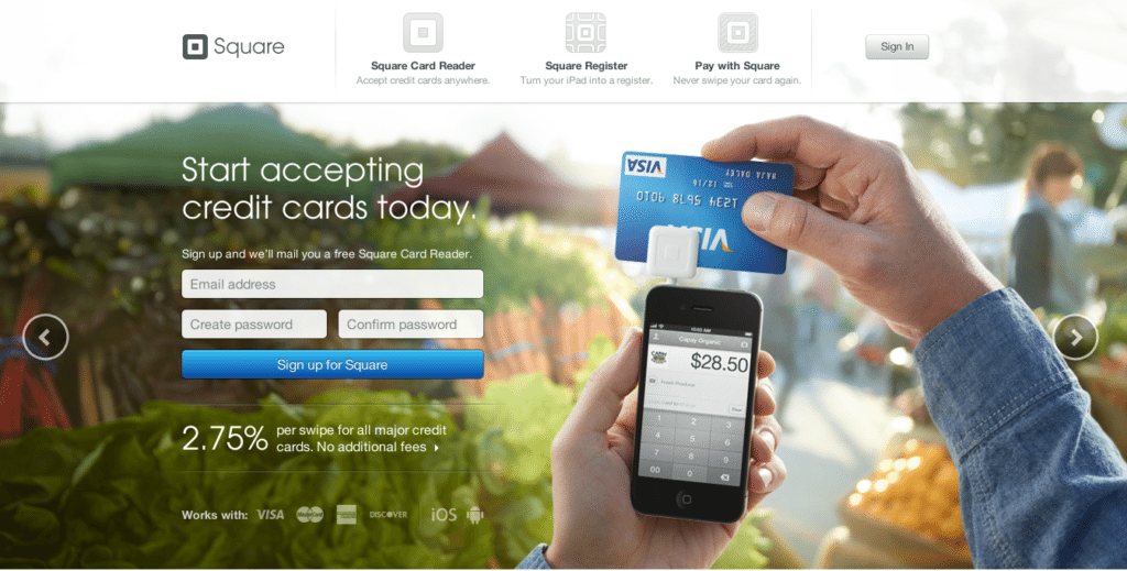 Square electronic payment service, landing pages, best landing pages