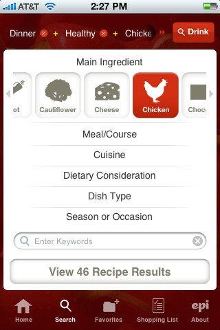 Epicurious app, cooking apps, recipes