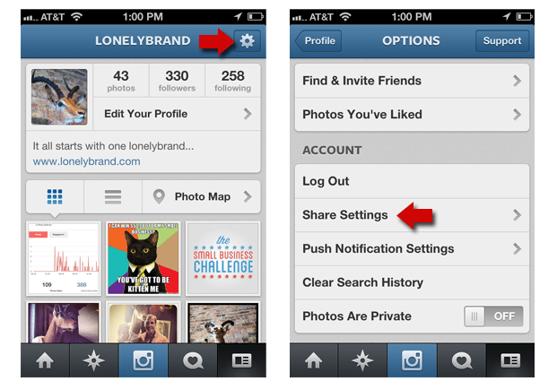 Instagram Share Settings