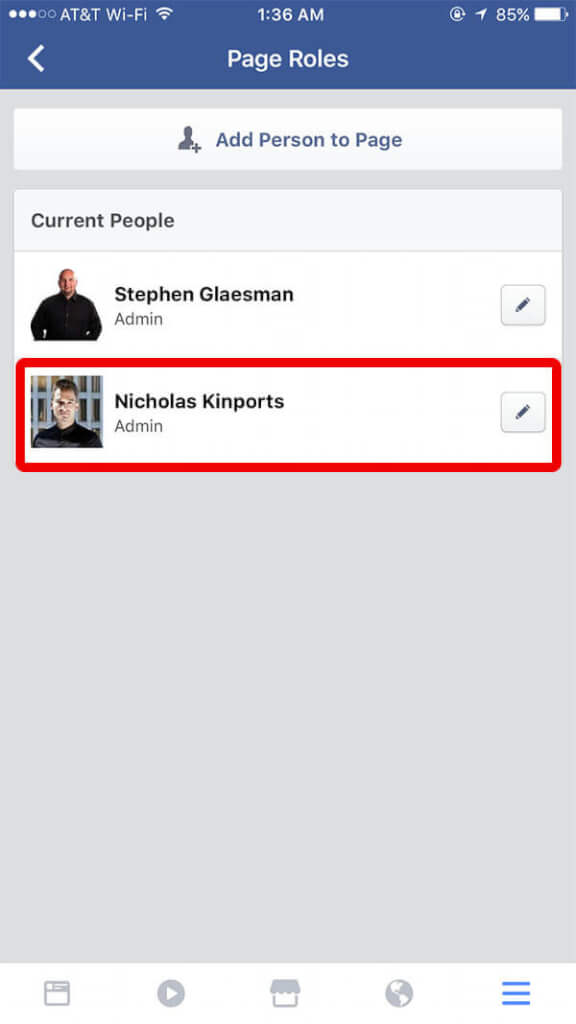 Facebook App iOS Page Roles List