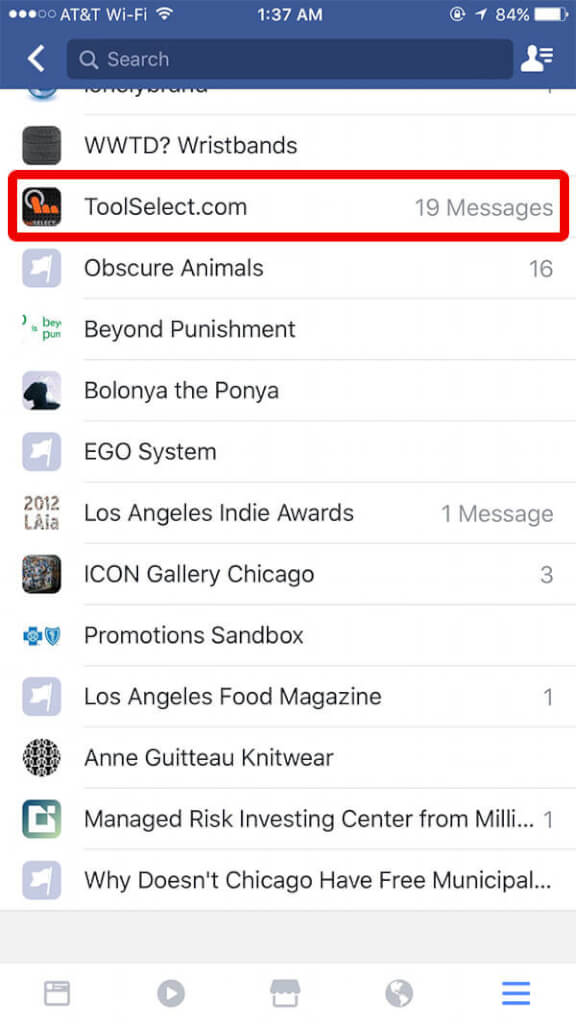 Facebook iOS App Pages List Menu