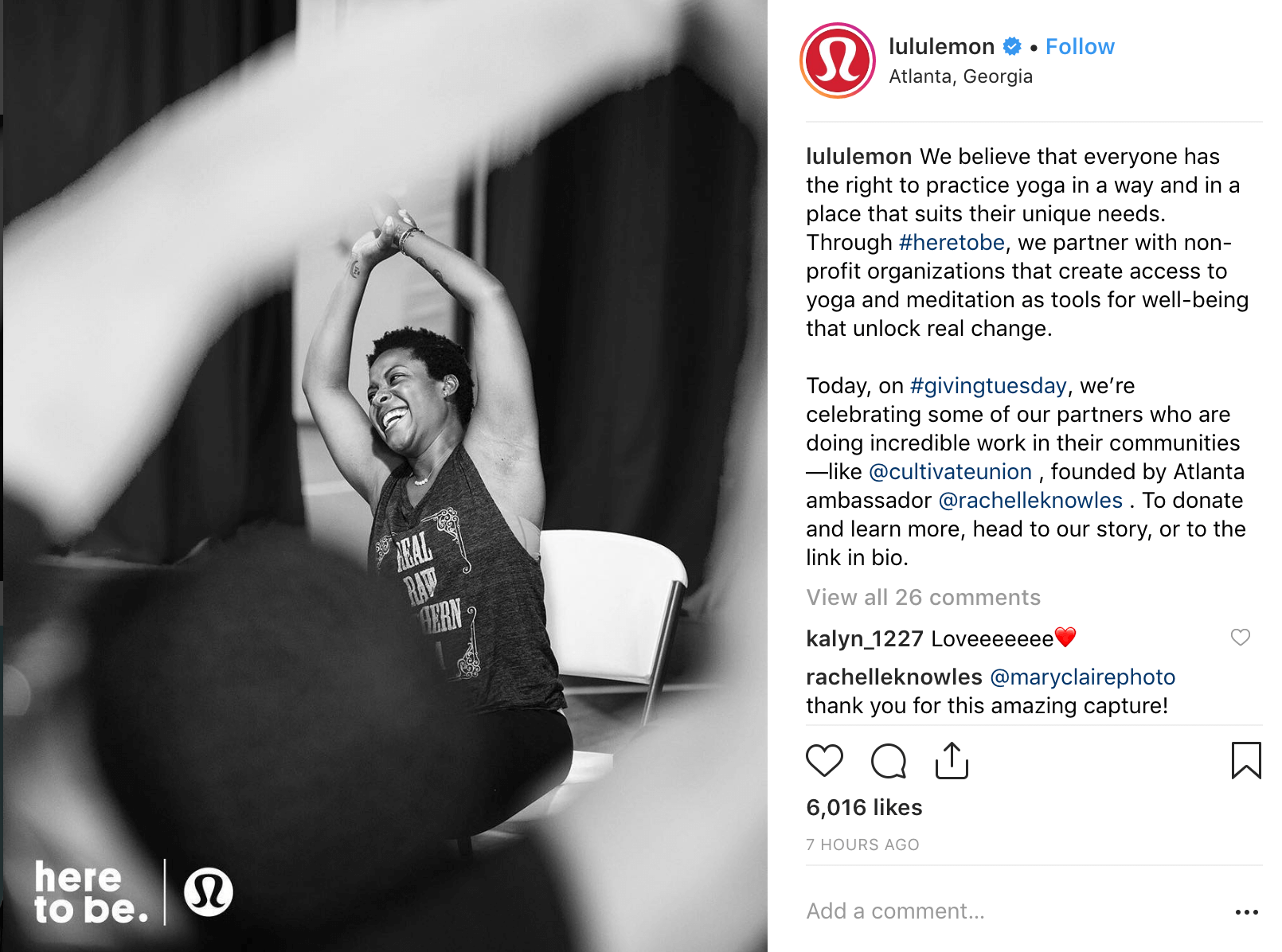 lululemon Brand Ambassador Instagram Post