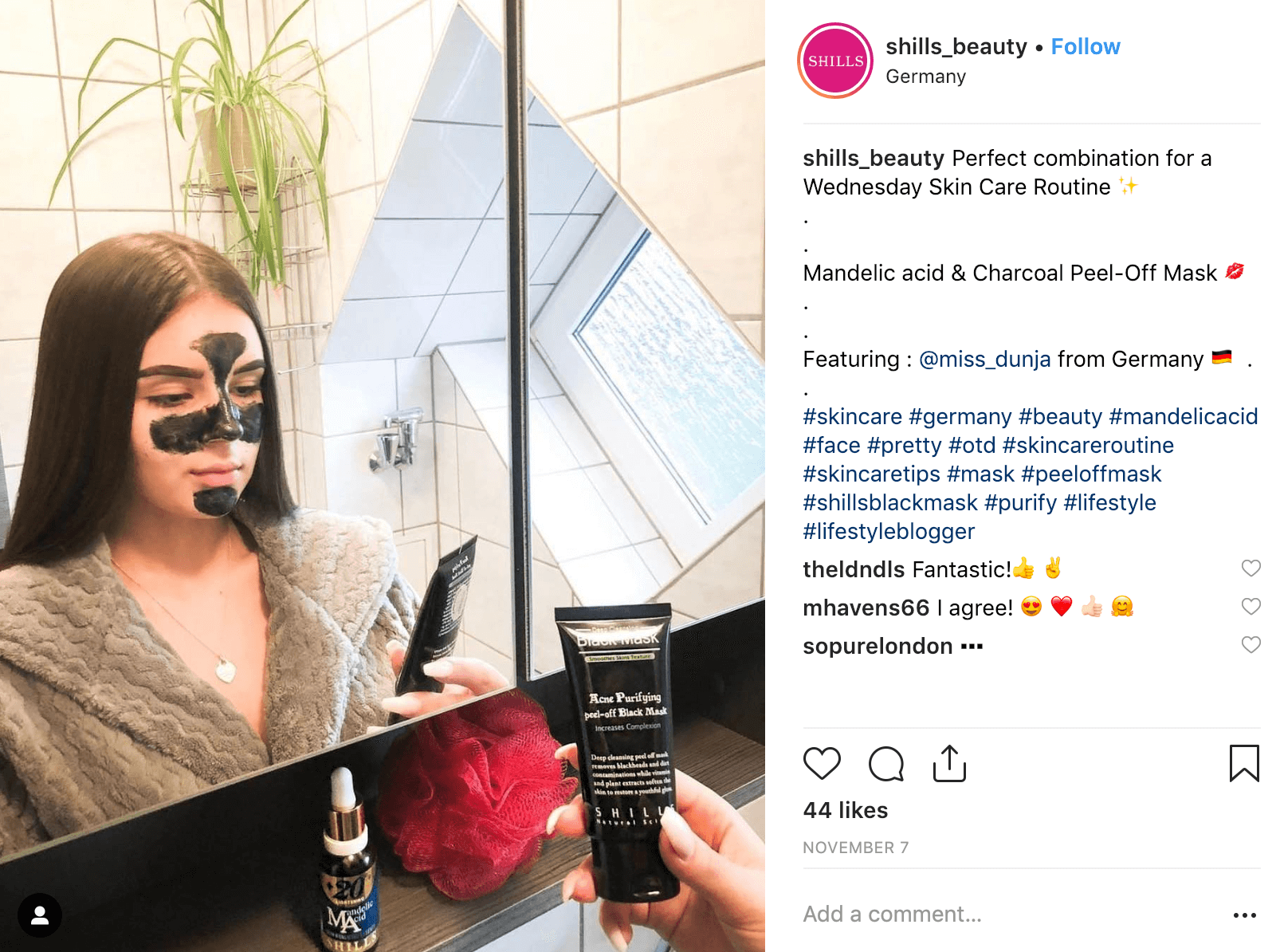 Shills Black Face Mask Influencer Instagram