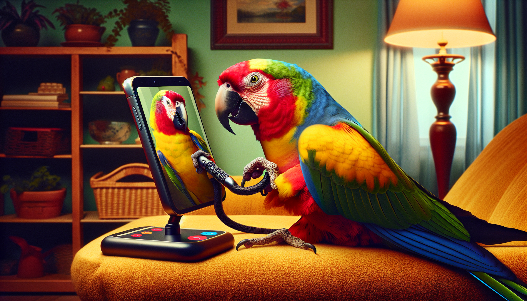 It seems that captive parrots take pleasure in video chatting with their friends via Messenger.