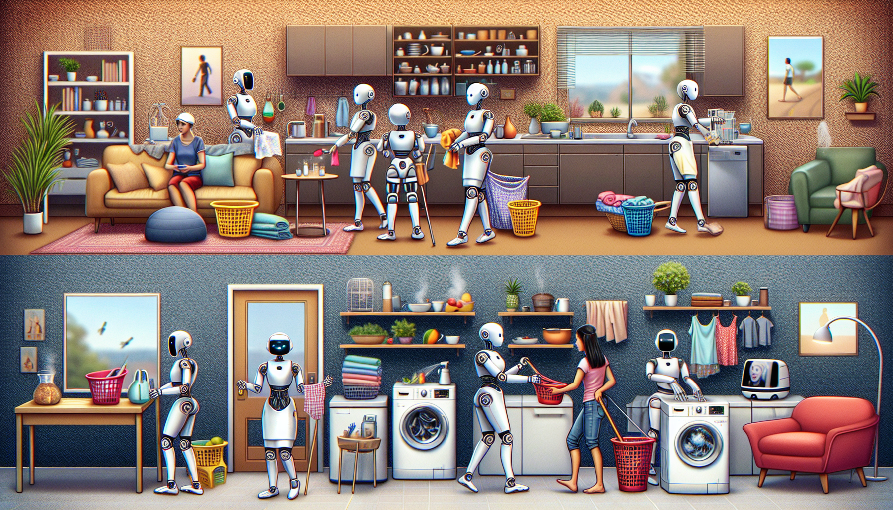 Humanoid robots enhanced by AI technology might aid in domestic chores.