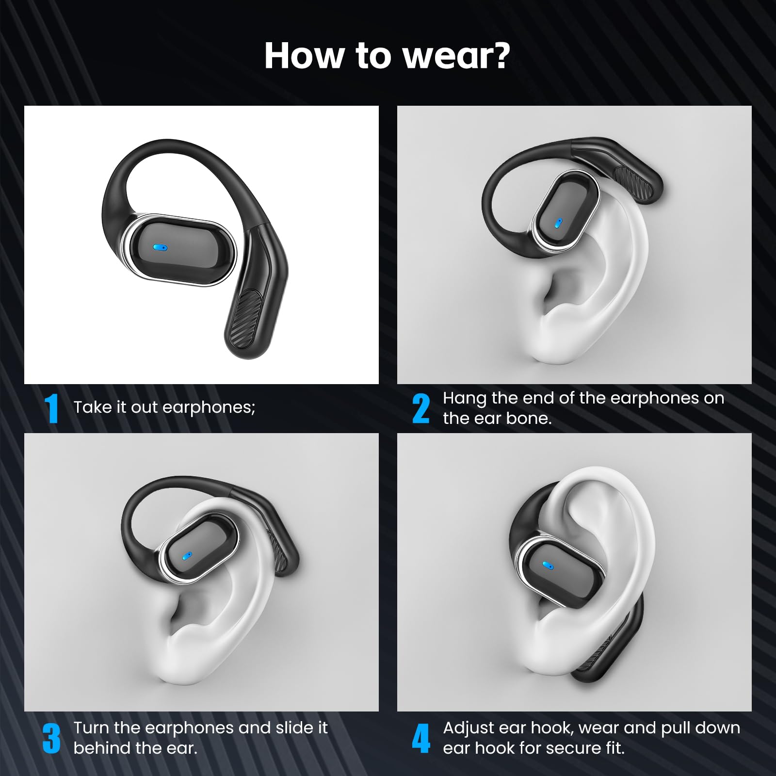 TRAUSI Open-Ear Bluetooth Wireless Earbuds